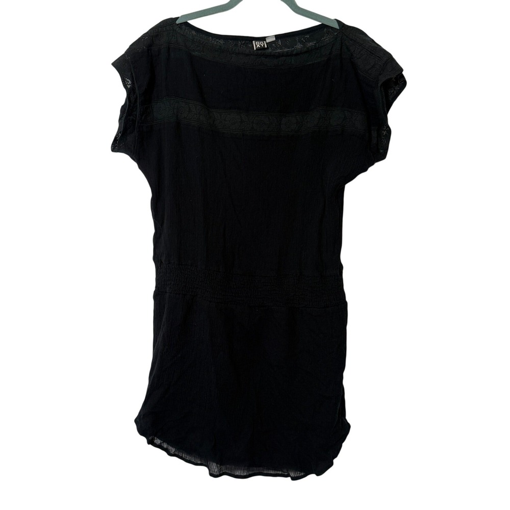 Roxy Mini Dress Womens Large Black Crochet Lace Trim Smocked Waist